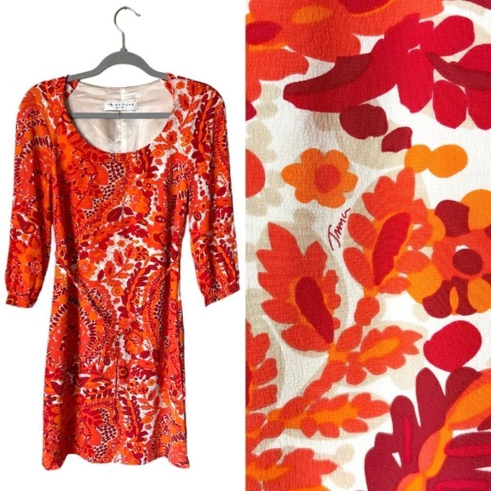 Trina Turk  Orange Mini Dress Floral Print Blouse Size 0